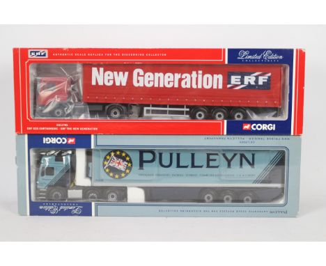 Corgi - Two boxed Corgi Limited Edition 1:50 scale diecast trucks. Lot consists of CC12005 MAN Fridge Trailer 'Pulleyn Transp