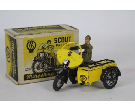 Morestone - A boxed Morestone large scale AA Scout Patrol Motorcycle and sidecar. The model shows some signs of age and play 