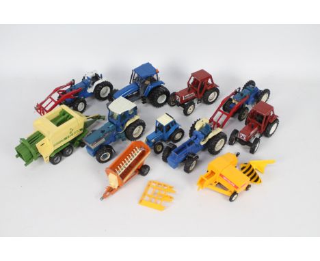 Britains, Others - A collection of 11 unboxed diecast and plastic farm vehicles and implements, mostly Britains. Lot includes