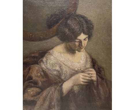 B De Hooghe (Dutch Early 20th century): Portrait of a Lady Examining Wedding Ring, oil on canvas signed 69cm x 57cm