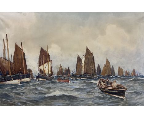 Ernest Dade (Staithes Group 1864-1935): 'Scotch Herring Fleet Leaving Scarborough', watercolour signed titled and dated Oct 1