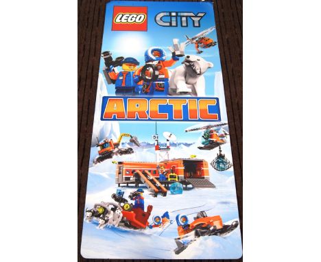 A large Lego City wall shop point of sale advertising display double sided card poster showcasing the " Arctic " range. The p