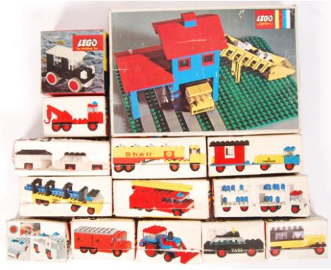 A collection of 1970's original boxed vintage Lego System Legoland series to include White Car And Camper no. 623 , Lorry Wit