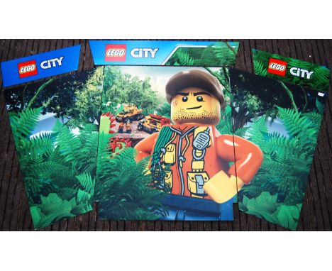 A Lego City triptych wall shop point of sale advertising display card poster showcasing the Jungle range. The panel having th