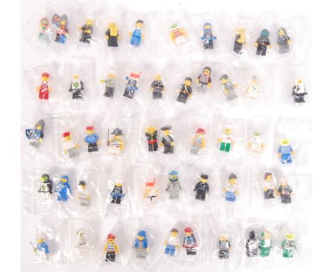 A collection of 50x assorted vintage Lego minifigures . Largely 1980's to include Town, Space, Pirates, Knights and various o