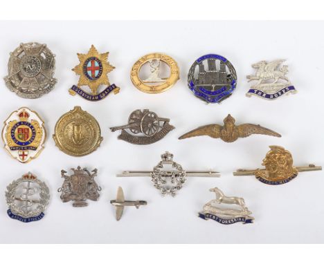 Grouping of British Regimental Sweetheart Brooches, including silver and enamel RAMC, The Buffs, brass and enamel Coldstream 