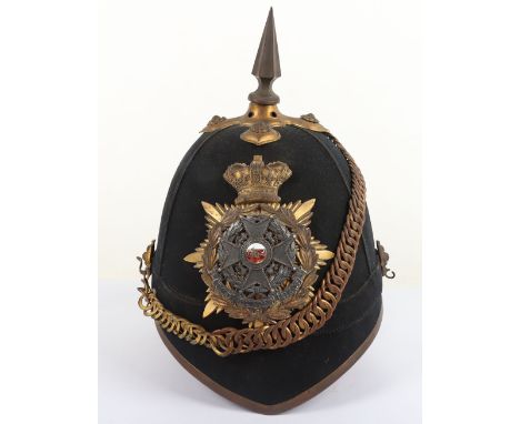 Victorian Border Regiment Officers Home Service Helmet, blue cloth home service helmet with officers gilt, silver and enamel 