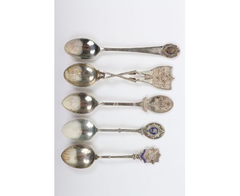 5x Hallmarked Silver and Silver Plate Regimental Spoons of the East Yorkshire Regiment and Worcestershire Regiment, various d