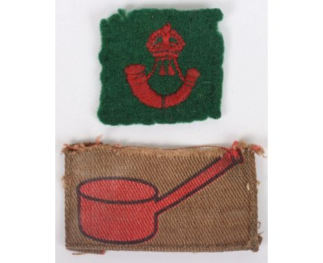WW2 British 4th Battalion The Welch Regiment Formation Sign, being a printed example of the red saucepan on khaki rectangle. 