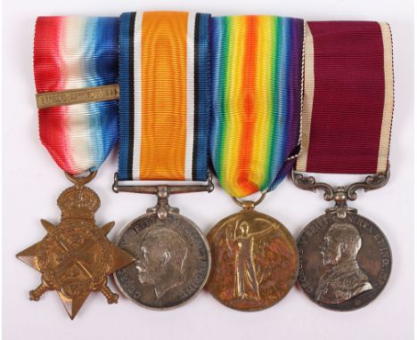 Old Contemptibles Great War 1914 Star Long Service Medal Group of Four to the Hampshire Regiment, 1914 Star medal with slip o