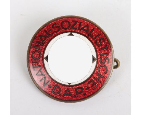 Third Reich NSDAP Party Badge by Hans Doppler, good example of an enamel NSDAP party badge with the original pin fitting to t