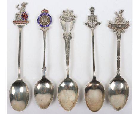 5x Regimental Spoons of Suffolk & Norfolk Regiment Interest, three Suffolk and two Norfolk regiment, most with silver hallmar