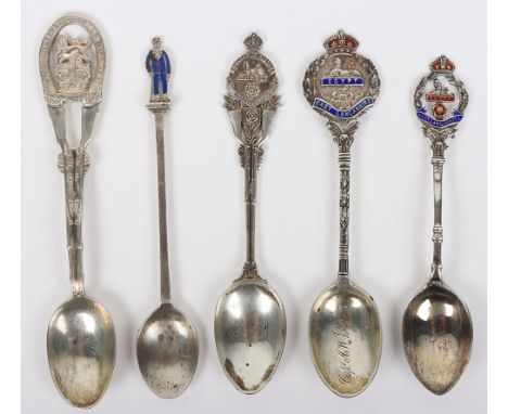 East Lancashire Regiment Hallmarked and Sterling Silver Spoons, two with enamel regimental badges to the stems. Two with Birm