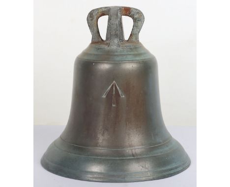 Royal Navy HMS Elfin Ships Bell, deeply struck with admiralty type broad arrow to one side and the other side ‘ELFIN’. Comple