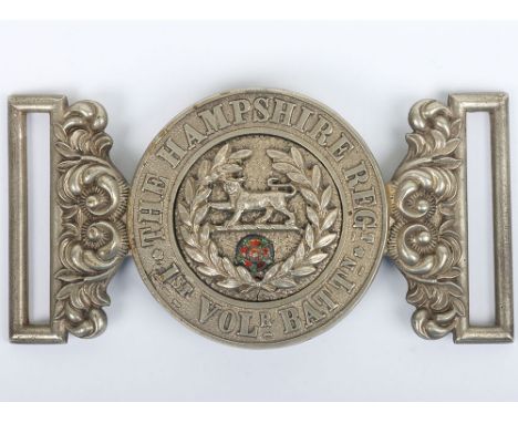 1st Volunteer Battalion Hampshire Regiment Officers Waist Belt Clasp, fine white metal officers waist belt clasp with seeded 