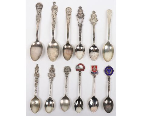 Grouping of Regimental and Commemorative Spoons, including hallmarked silver 5th battalion The Lincolnshire Regiment, 3x The 
