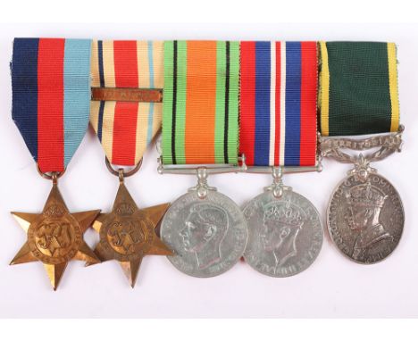 WW2 North Africa Campaign Medal Group of Five Hampshire Regiment, 1939-45 Star medal, Africa Star medal with 1st Army clasp, 