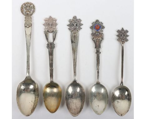 5x Hallmarked Silver Regimental Spoons of the Royal Highlanders The Black Watch, various qualities and periods. One with enam