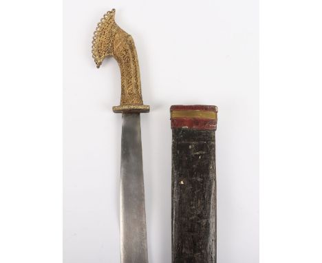 Philippine Islanders Tok, T’Boli Cotabato, swollen single edge blade 61.5cms, cast brass hilt of conventional form with geome