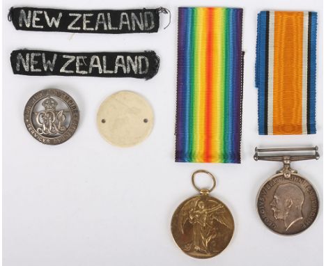 Great War New Zealand Medal and Silver War Badge Group, British War and Victory medals, “26059 PTE. A.J. DARBY N.Z.E.F.” with