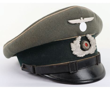 WW2 German Army Infantry Enlisted Ranks / NCO’s Peaked Cap, good example with white piping to the crown and bordering the cen