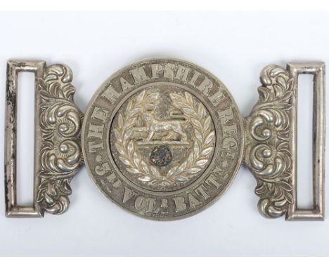 3rd Volunteer Battalion Hampshire Regiment Officers Waist Belt Clasp, fine white metal officers waist belt clasp with seeded 