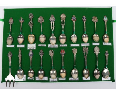 20x Hallmarked Silver and Plated Commemorative Spoons of Royal Navy Interest, being a fine selection with various naval scene