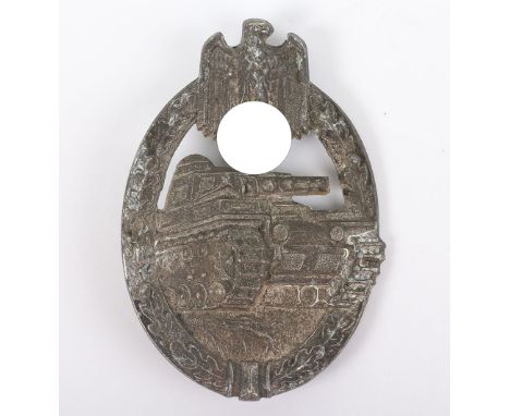 WW2 German Army / Waffen-SS Panzer Assault Badge in Silver by Hermann Aurich Dresden, good zinc example. Complete with the or