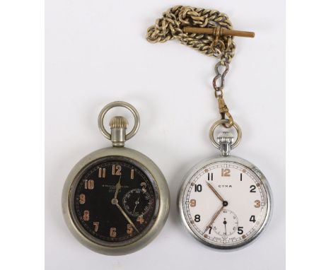 British Military Issue General Service Time Piece (G.S.T.P) Pocket Watch by Cyma, white enamel dial with subsidiary dial, ori