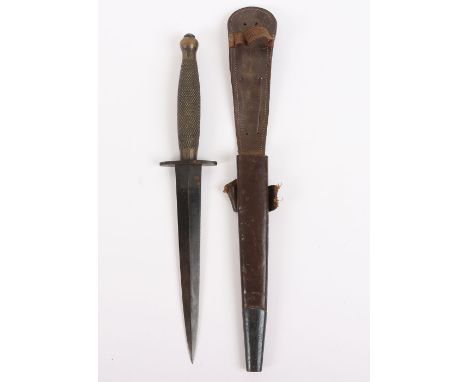 WW2 British 2nd Pattern Fairbairn Sykes (F.S) Commando Knife, good example with the one piece brass grip having knurling. Fer