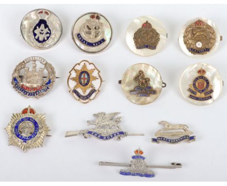 12x Regimental Sweetheart Brooches, including six on mother of pearl backings, including AVC, Hampshire regiment, Royal Navy,