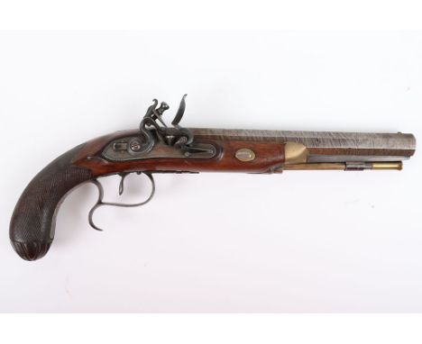 16 Bore Flintlock Pistol of Duelling Type c.1810, octagonal twist barrel 23cms, half stocked, lock with roller bearing frizze