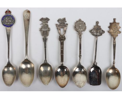 7x Hallmarked Silver East Kent Regiment (The Buffs) and Royal Sussex Regiment Spoons, various dates and silver assay marks. O