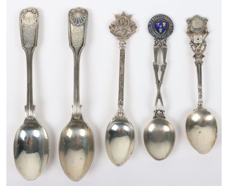 5x Cheshire Regiment and Cheshire VTC Hallmarked Silver Spoons, fine examples of various dates and assay office marks. Two wi