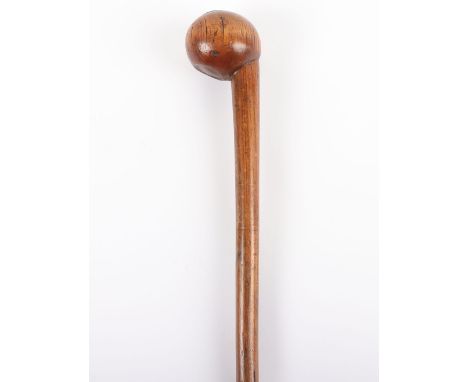 South African Zulu Knobkerrie, fine example with bulbous head, lower section with cut out circle for snuff or similar. Top wi