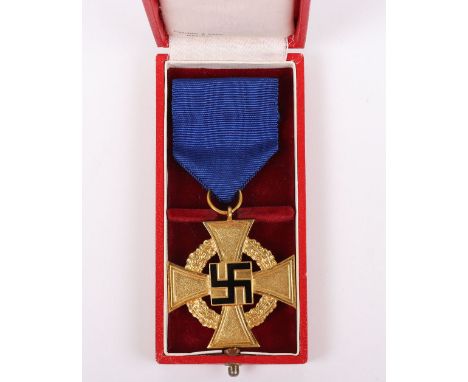 Third Reich NSDAP 40 Year Faithful Service Decoration, excellent condition example of the gilt metal award with black enamel 