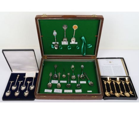 Grouping of Royal Air Force Spoons, being hallmarked silver and plated examples, many for RAF Bases and commands etc. Mounted