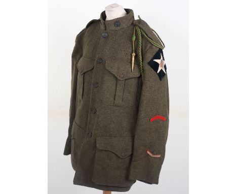 WW1 US Marine Corps HQ Company 6th US Marine Regiment 2nd Infantry Division Tunic, forest green four pocket tunic with bronze