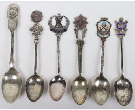 6x Scottish Regiments Silver Spoons, consisting of Cameron Highlanders, Royal Scots, Sergeants Mess 6th Battalion Royal Scots