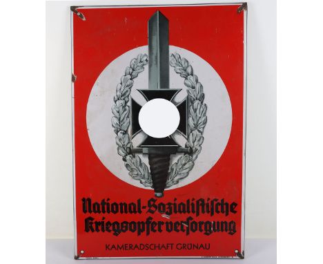 Third Reich NSKOV (Nationalsozialistische Kriegsopferversorgung) Enamel Building Sign, fine large rectangular enamel sign wit