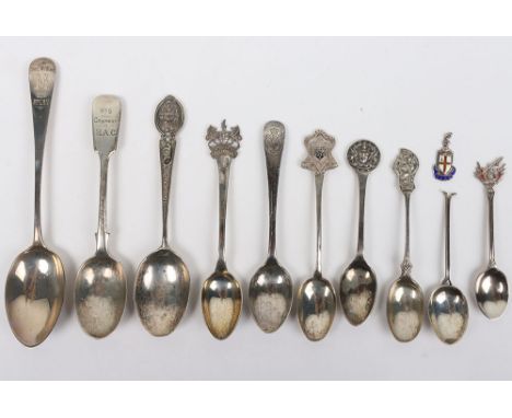 Grouping of Mostly Hallmarked Silver Spoons of London Interest, including two examples for the Artists Rifles, 2x hallmarked 