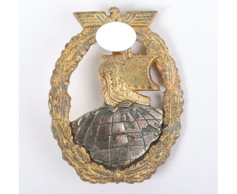 WW2 German Kriegsmarine Auxiliary Cruiser Badge by Steinhauer & Luck, good example with much of the gilt wash finish remainin