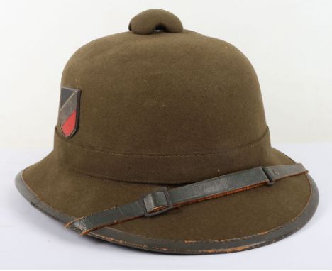 WW2 German Afrikakorps 2nd Pattern Sun Helmet, good example of the olive felt tropical sun helmet with metal army and nationa