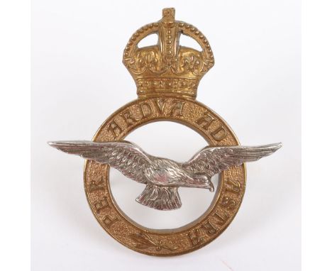 Royal Air Force Officers Full Dress Busby Badge, fine silver gilt officers cap badge being crowned circlet with motto ‘PER AR