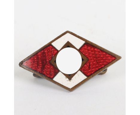 Third Reich Hitler Youth Membership Badge, good example of an enamel HJ membership diamond badge with pin back fixing to the 