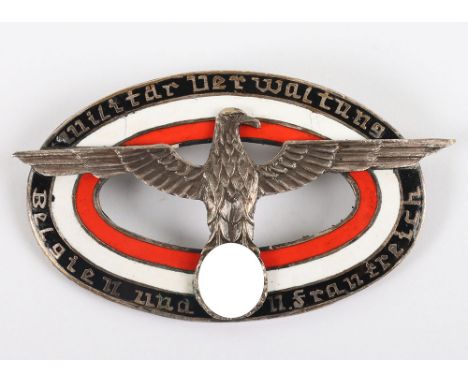 Scarce German Military Administration Workers in Belgium and France Badge, oval enamel pin back badge with eagle and swastika
