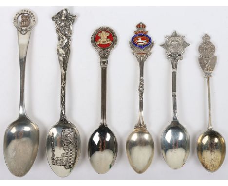 Grouping of Dragoon and Hussars Regiments Regimental Spoons, including fine presentation example with relief of the Lucknow r