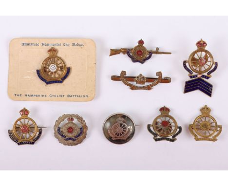 Hampshire Cyclist Battalion Regimental Sweetheart Brooches, good examples with most having enamel. Circular hallmarked silver