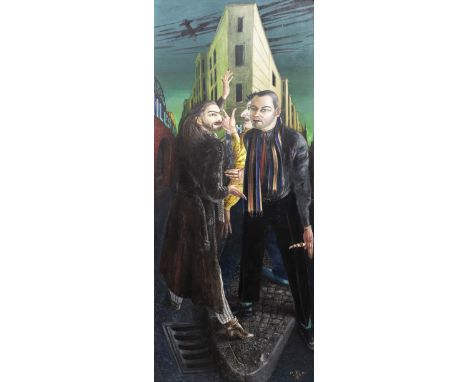 CLEMENS GRÖSZER (1951-2014, Berlin) Trio NeonMischtechnik auf Leinwand. 1988. 235 x 100 cm. Unten rechts mit Pinsel in Rot un