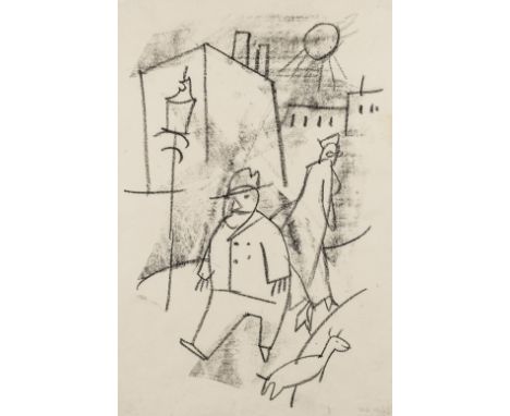 GEORGE GROSZ (1892 - 1959, Berlin) Passanten auf der StrasseKohle auf dünnem Velin. Um 1915.29,8 x 21,2 cm.Verso mit dem Nach